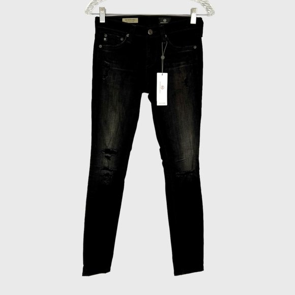 AG Adriano Goldschmied Legging Ankle Skinny Jeans 4 Year Distressed Black sz 24 - Picture 1 of 12